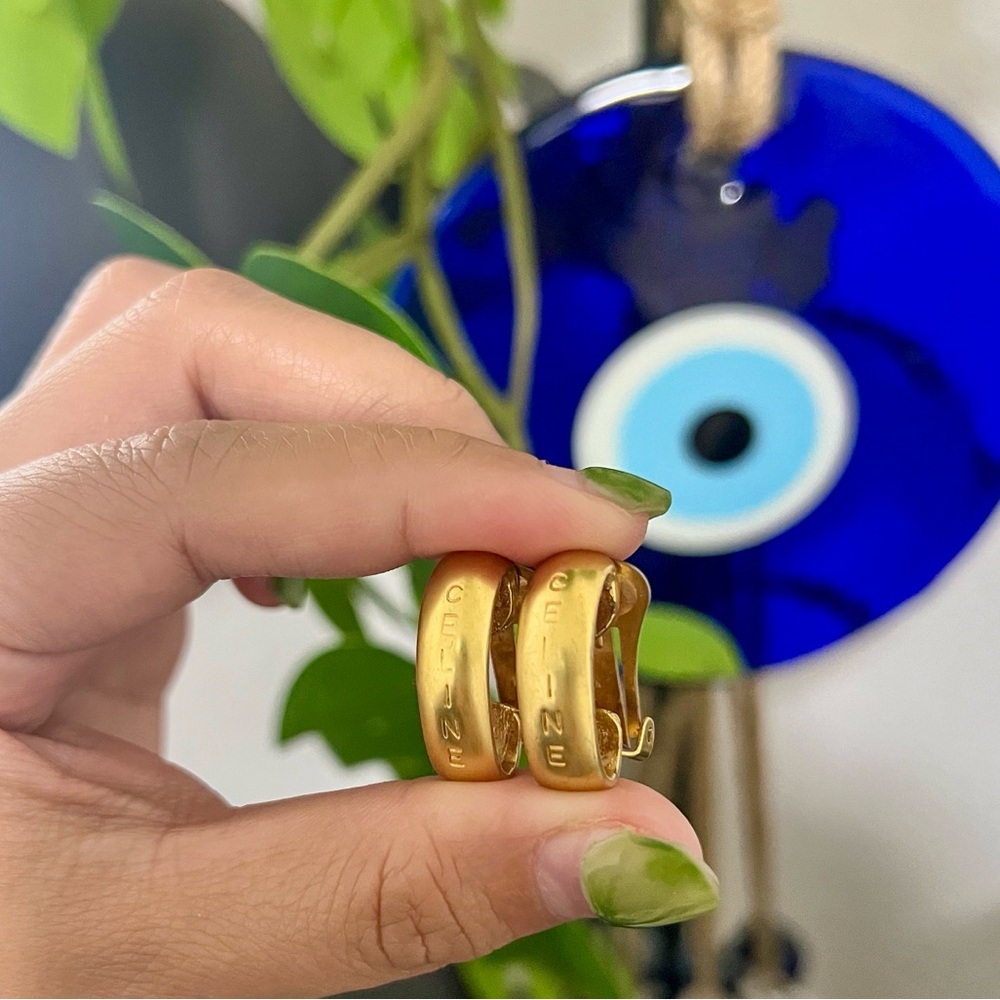 AUTHENTIC CELINE Gold Clip On Earrings